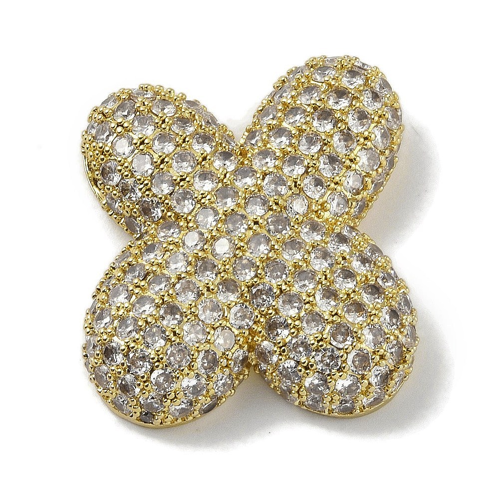 Rack Plating Brass Micro Pave Clear Cubic Zirconia Pendants Lbeads