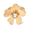 Flower Golden Ion Plating(IP) 304 Stainless Steel Rhinestone Adjustable Rings for Women RJEW-K276-02G-2