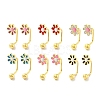 12 Pairs 6 Color 304 Stainless Steel Emanel Flower Curved Barbell Stud Earrings AJEW-C032-02G-1