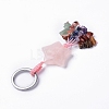 Rose Quartz Star with Mixed Gemstone Chips Beaded Tassel Keychains KEYC-P012-01P-08-3