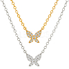 2Pcs 2 Colors Brass Micro Pave Clear Cubic Zirconia Butterfly Pendant Iron Chain Necklaces for Women NJEW-HY0001-20-1
