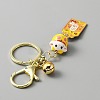Japanese Maneki Neko Brass Bell Pendant Keychain KEYC-WH0036-13LG-02-3