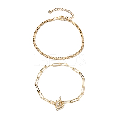 2Pcs 2 Styles Brass Twist Chain Bracelets and Paperclip Chain Bracelets for Women Men BJEW-JB10593-1