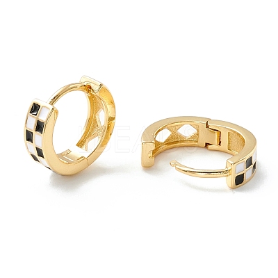 Tartan Pattern Enamel Chunky Hinged Huggie Hoop Earrings for Women EJEW-P196-22G-1