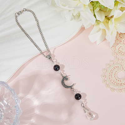 Natural Obsidian & Alloy Pendant Decorations HJEW-WH20009-03B-1