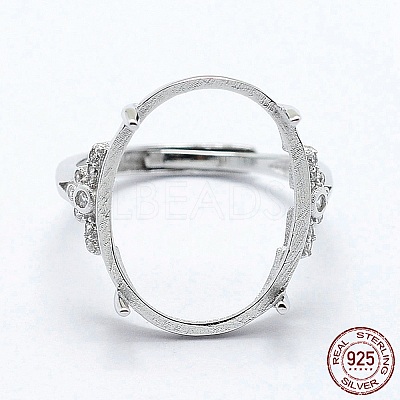 Anti-Tarnish Rhodium Plated 925 Sterling Silver Finger Ring Components STER-G027-06P-1