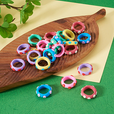 24Pcs 6 Colors Handmade Polymer Clay Finger Rings CLAY-TA0002-12-1
