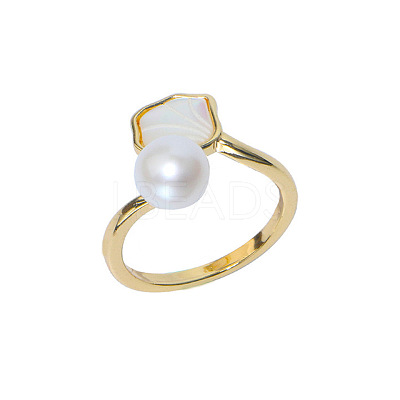 Natural Freshwater Pearl with Natural Shell Cuff Rings WGACE42-03-1