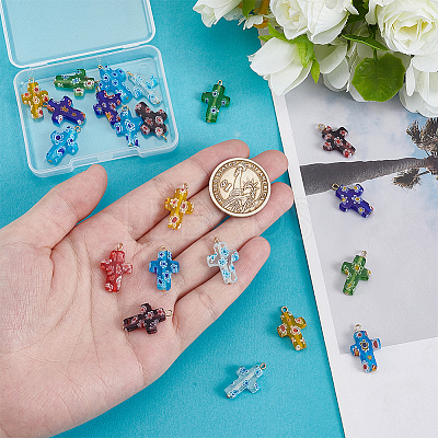 21Pcs Millefiori Glass Pendants PALLOY-PH01828-1