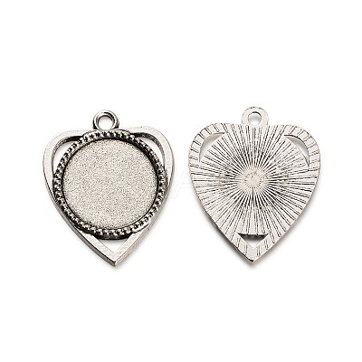 18x4mm Transparent Clear Glass Cabochons and Antique Silver Alloy Heart Pendant Cabochon Settings DIY-X0183-AS-1