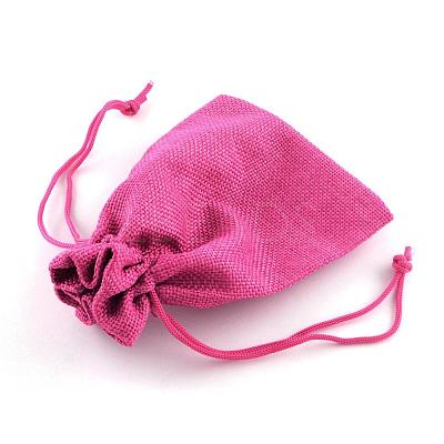 Polyester Imitation Burlap Packing Pouches Drawstring Bags X-ABAG-R005-14x10-M-1