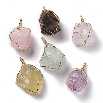 Copper Wire Wrapped Natural Raw Gemstone Pendants G-C023-11-1