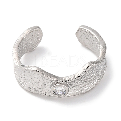 Rack Plating Brass Cubic Zirconia Open Cuff Rings for Women RJEW-S242-12P-1