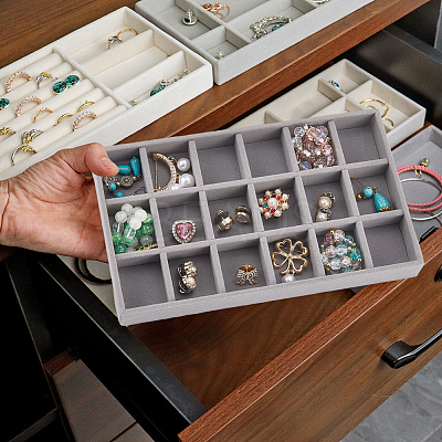 18 Grids Rectangle Wood Covered with Velvet Jewelry Trinket Display Trays AJEW-WH20054-062H-02-1