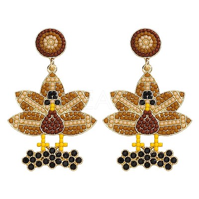 Alloy & Glass Seed Beaded Stud Dangle Earrings FS-WG6CE38-06-1