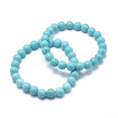 Natural Howlite Bead Stretch Bracelets BJEW-K212-A-011-1