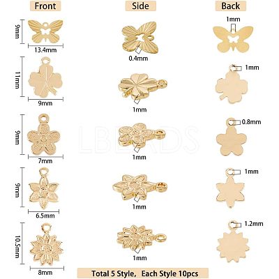 50Pcs 5 Style Rack Plating Brass Charms KK-FH0004-69-1