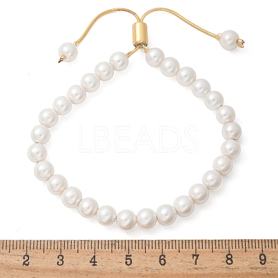 Shell Pearl Beaded Slider Bracelet with Brass Snake Chain X-BJEW-B066-01B-01-1