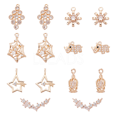 14Pcs 7 Style Brass Micro Pave Clear Cubic Zirconia Pendants ZIRC-GA0001-07-1