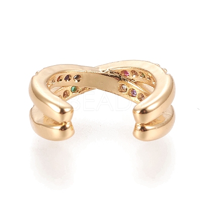 Brass Micro Pave Cubic Zirconia Cuff Earrings EJEW-M195-02G-1