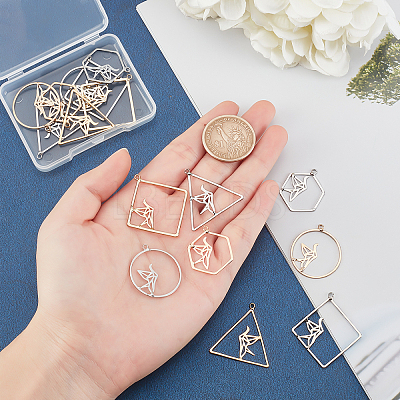 16Pcs 8 Style Alloy Hollow Pendants FIND-OC0001-36-1
