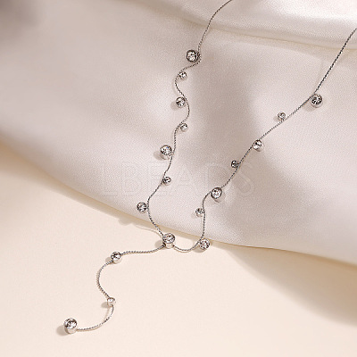304 Stainless SteelPave Clear Cubic Zirconia Flat Round Link Chain Y Necklaces LS-NJEW-Z088-01P-1