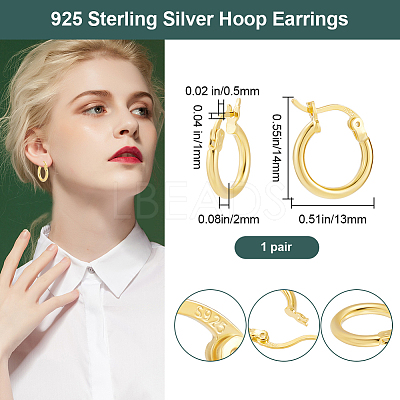 1Pair 925 Sterling Silver Hoop Earrings STER-BBC0007-73G-1