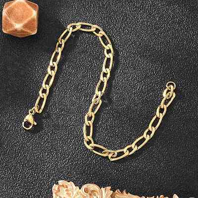 Ion Plating(IP) 304 Stainless Steel Figaro Chain Bracelets BJEW-I274-03G-1