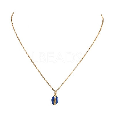 Alloy Enamel Shell Shape Pendant 304 Stainless Steel Cable Chain Necklaces for Women NJEW-JN05421-1