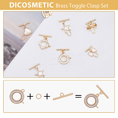 14 Sets 7 Style Mixed Shape Brass Toggle Clasps KK-DC0002-63-1