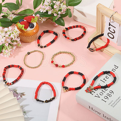 9Pcs 9 Styles Handmade Polymer Clay Heishi Beads Stretch Bracelets BJEW-WH0012-101A-1