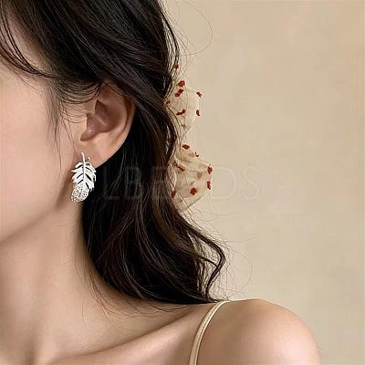 Alloy Rhinestone Feather Stud Earrings for Women WG36FE1-01-1