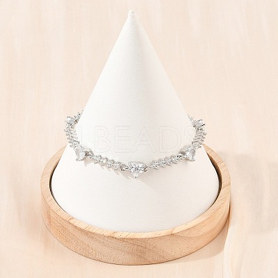 Brass Pave Cubic Zirconia Heart Link Chain Bracelets for Women KK-CBA68DA-10P-01-1