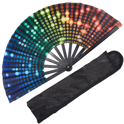 Glitter Plastic & Oxford Cloth Fan with Fan Bags AJEW-WH20022-89B-1