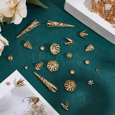 72Pcs 9 Styles Brass Bead Caps FIND-AR0005-37-1