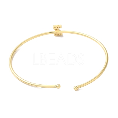 Rack Plating Brass Micro Pave Clear Cubic Zirconia Letter Open Cuff Bangles BJEW-A018-01G-Z-1