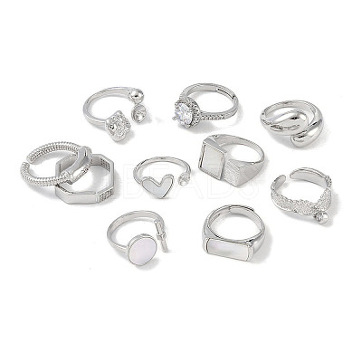 10Pcs 10 Styles Brass Adjustable Rings & Open Cuff Rings Set RJEW-A039-02P-1