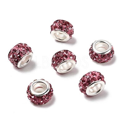 Polymer Clay Rhinestone European Large Hole Beads with Silver Color Plated Brass Cores FPDL-R002-10-1