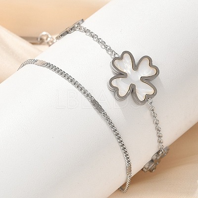 304 Stainless Steel Shell Pearl Pendant Multi-strand Bracelets BJEW-U028-01P-1