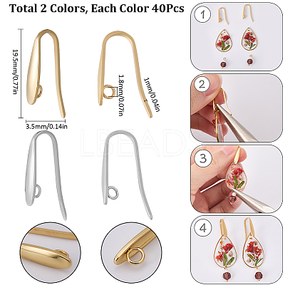 80Pcs 2 Colors 304 Stainless Steel Hoop Earrings Finding FIND-SC0012-48-1