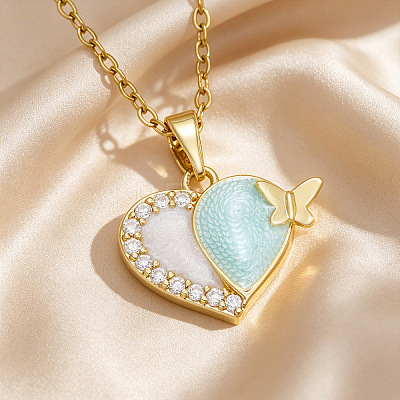Brass Enamel Pendant 201 Stainless Steel Cable Chain Necklaces for Women WG0A1E8-01-1