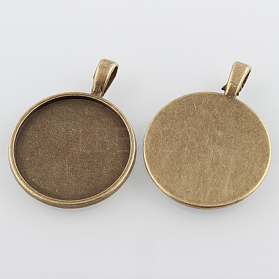 Flat Round Alloy Pendant Cabochon Settings X-PALLOY-N0088-25AB-NF-1