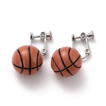 Round Basketball Dangle Clip-on Earrings for Women EJEW-Z015-08-1