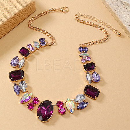 European Vintage Style Alloy Rhinestone Geometric Oval Bib Necklaces for Women FX7886-2-1