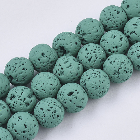 Spray Painted Natural Lava Rock Beads Strands G-N0324-C-03-1