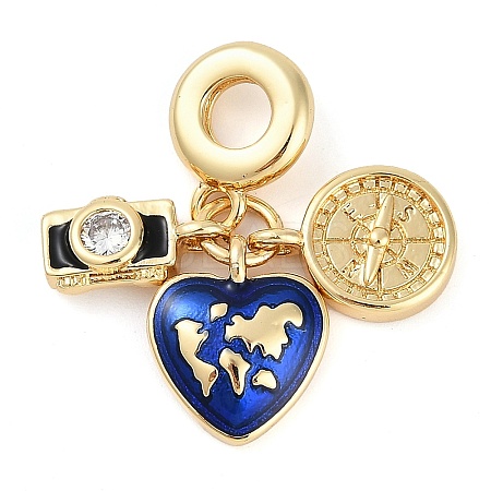 Rack Plating Brass Clear Cubic Zirconia European Dangle Charms KK-P287-18C-G-1
