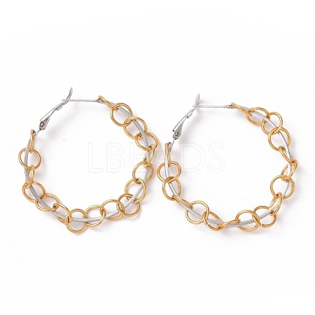 Ion Plating(IP) 304 Stainless Steel Rolo Chains Wrapped Hoop Earrings for Women STAS-E154-03G-1