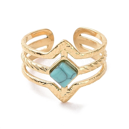 Synthetic Turquoise Rhombus Open Cuff Ring KK-A181-VF507-1