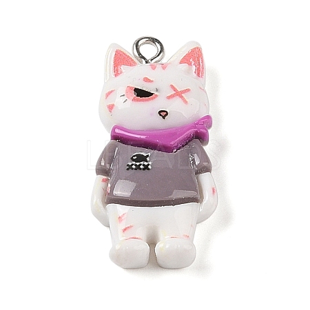 Opaque Resin Cat Pendants RESI-S399-07B-1