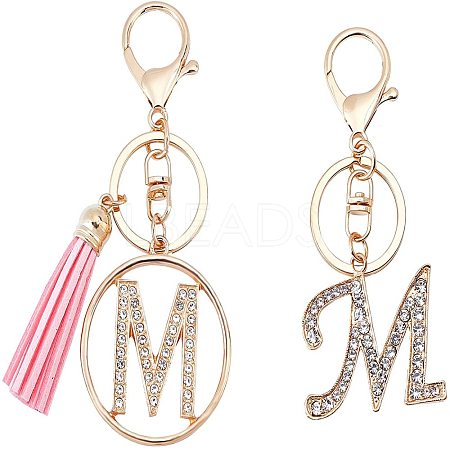 2Pcs 2 Style Alloy Rhinestone Keychain Sets KEYC-WR0001-01M-1